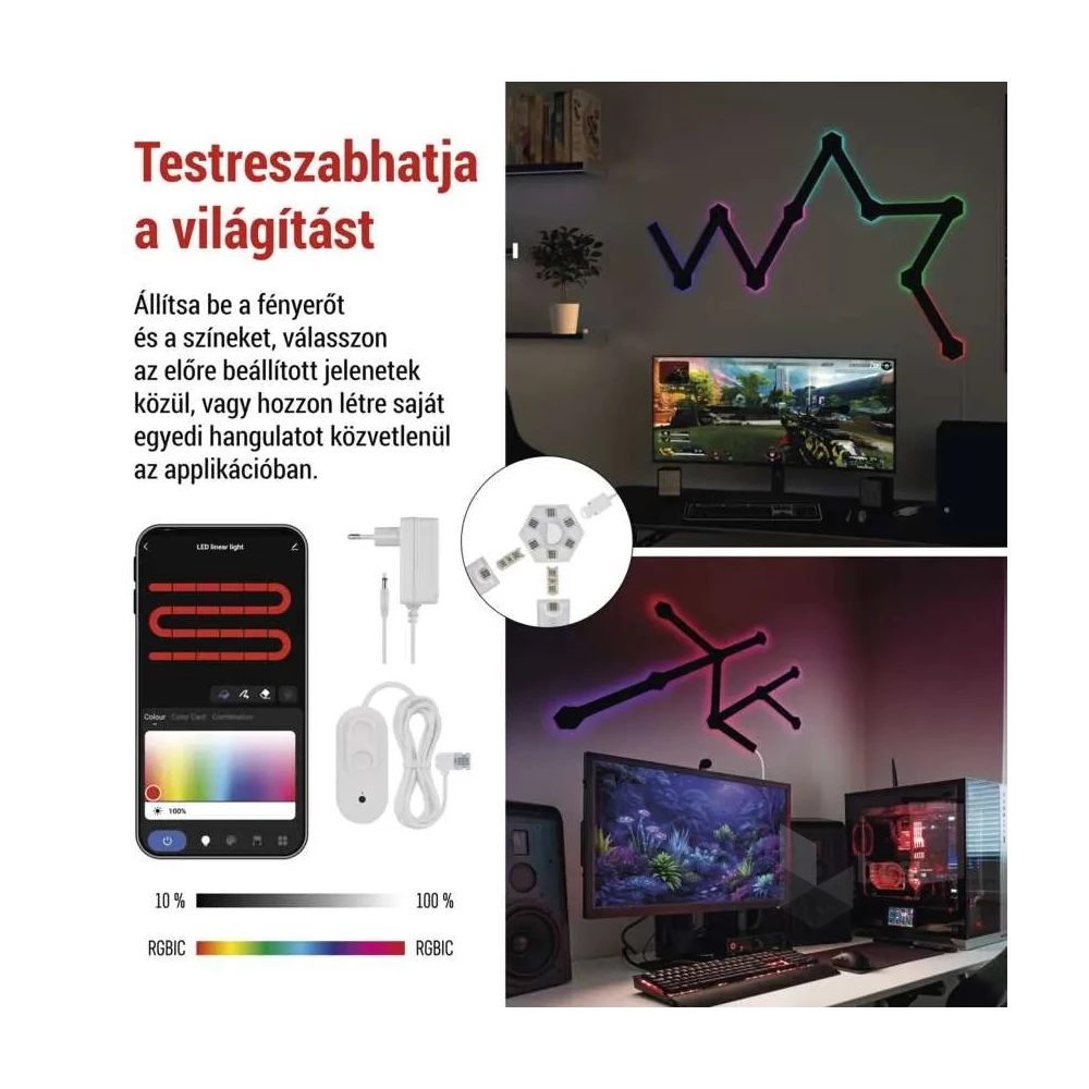 Emos GoSmart Lines fekete, 9 részből álló, 34 W, RGBIC dimmelhető, WiFi LED lámpa