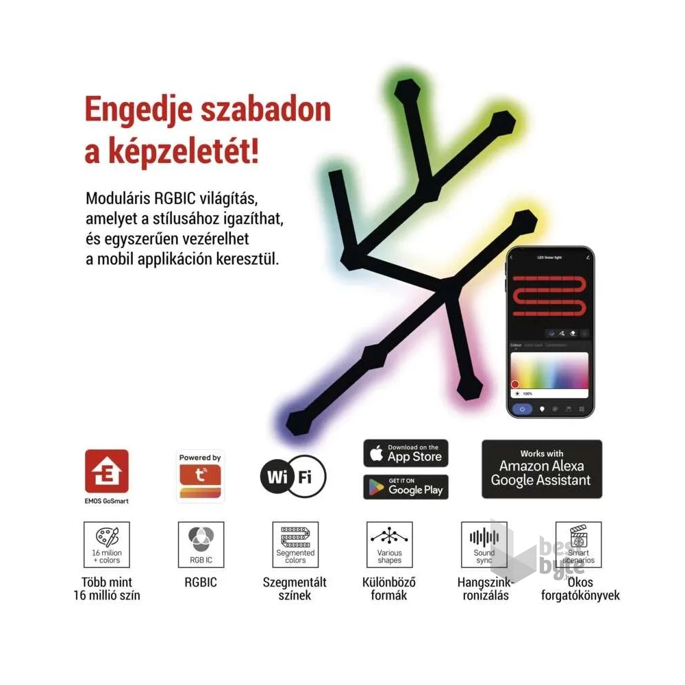 Emos GoSmart Lines fekete, 9 részből álló, 34 W, RGBIC dimmelhető, WiFi LED lámpa
