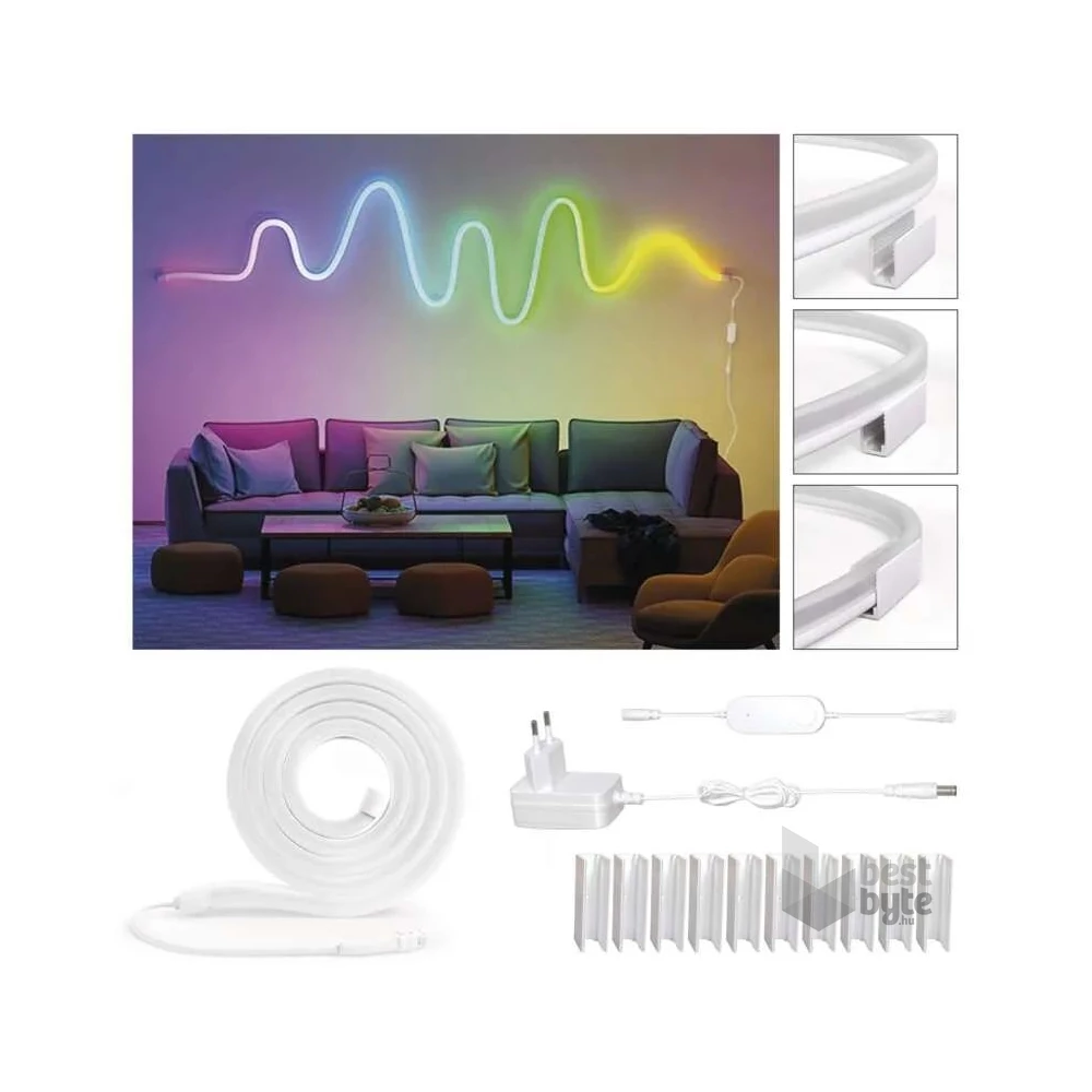 Emos GoSmart NEON fehér, 3 m, 24 W, RGBIC dimmelhető, WiFi LED szalag