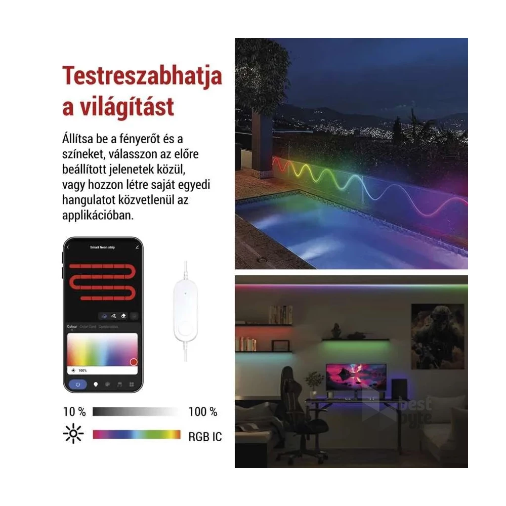 Emos GoSmart NEON fehér, 3 m, 24 W, RGBIC dimmelhető, WiFi LED szalag