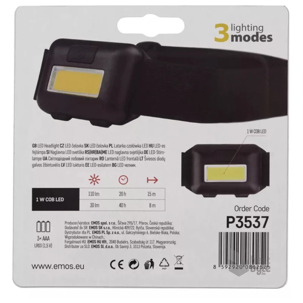 Emos P3537 COB LED 110lm fejlámpa