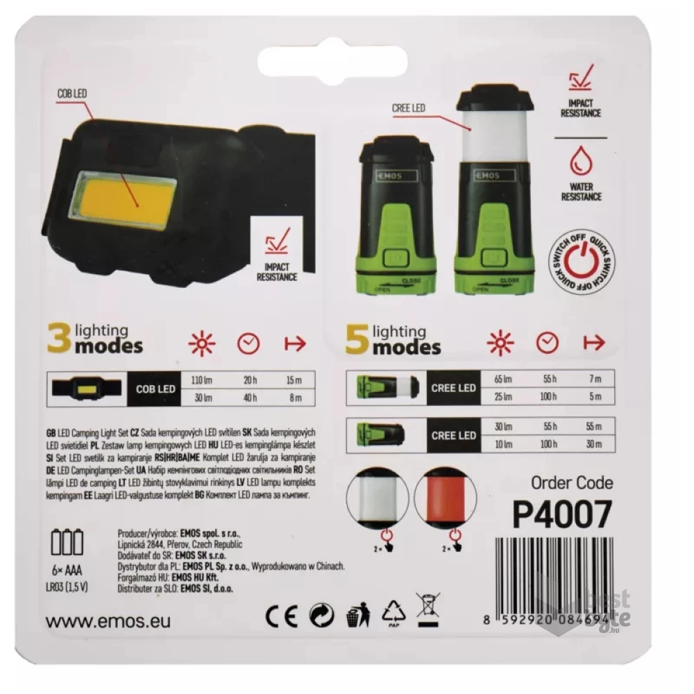 Emos P4007 COB LED fejlámpa készlet + mini kempinglámpa