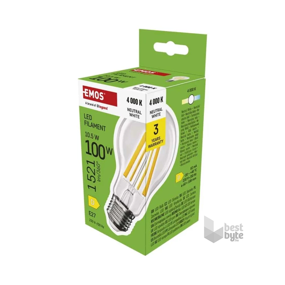 Emos ZF5D63 E27/10,5 W (100 W)/1521 lm/természetes fehér filament A60 LED izzó