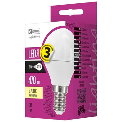 Emos ZQ1220 CLASSIC 6W E14 470 lumen meleg fehér LED kisgömb izzó