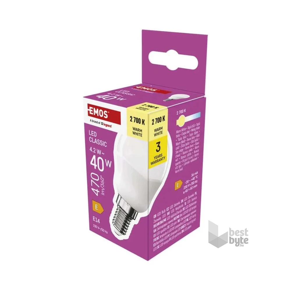 Emos ZQ1E21 E14/4,2 W (40 W)/470 lm/meleg fehér classic mini globe LED izzó