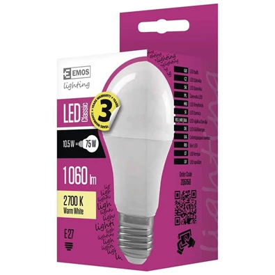 Emos ZQ5150 CLASSIC A60 10,5W E27 1060 lumen meleg fehér LED izzó