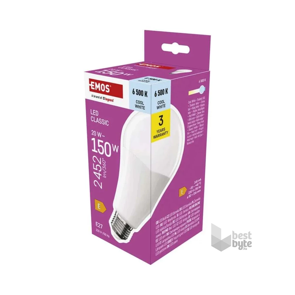 Emos ZQ5E84 A80 E27/20 W (150 W)/2452 lm/hideg fehér classic LED izzó