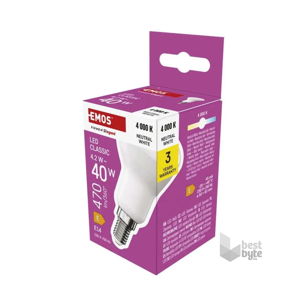 Emos ZQ7E23 E14/4,2 W (40 W)/470 lm/természetes fehér classic R50/ LED izzó