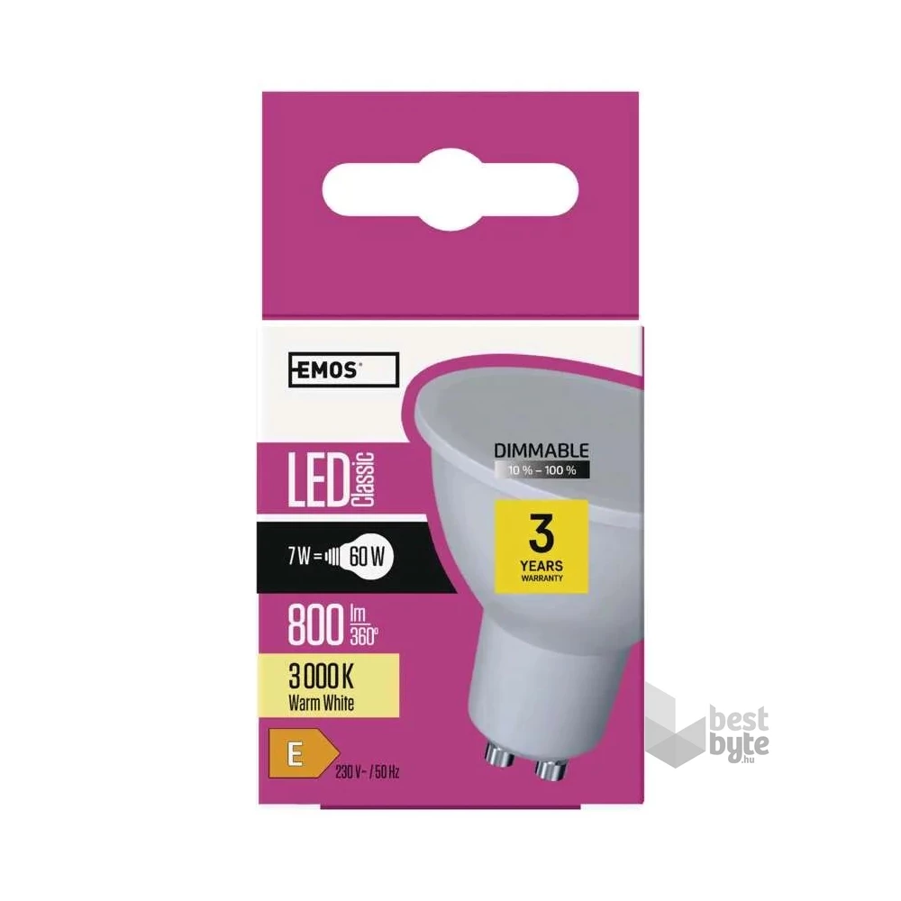 Emos ZQ8155D GU10/7W (60W)/800 lm/meleg fehér/dimmelhető Classic MR16 LED izzó