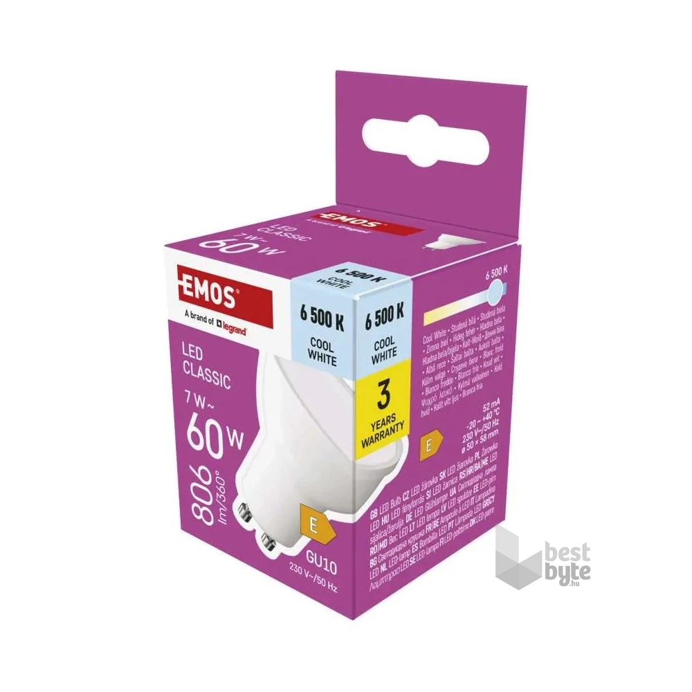 Emos ZQ8E44 MR16/GU10/7 W (60 W)/806 lm/hideg fehér classic LED izzó