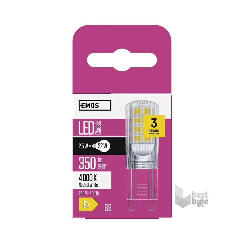 Emos ZQ9536 2,5W (32W)/350 lm/természetes fehér Classic JC /G9 LED izzó
