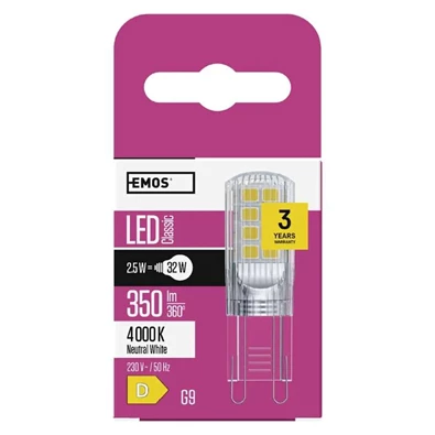 Emos ZQ9536 2,5W (32W)/350 lm/természetes fehér Classic JC /G9 LED izzó