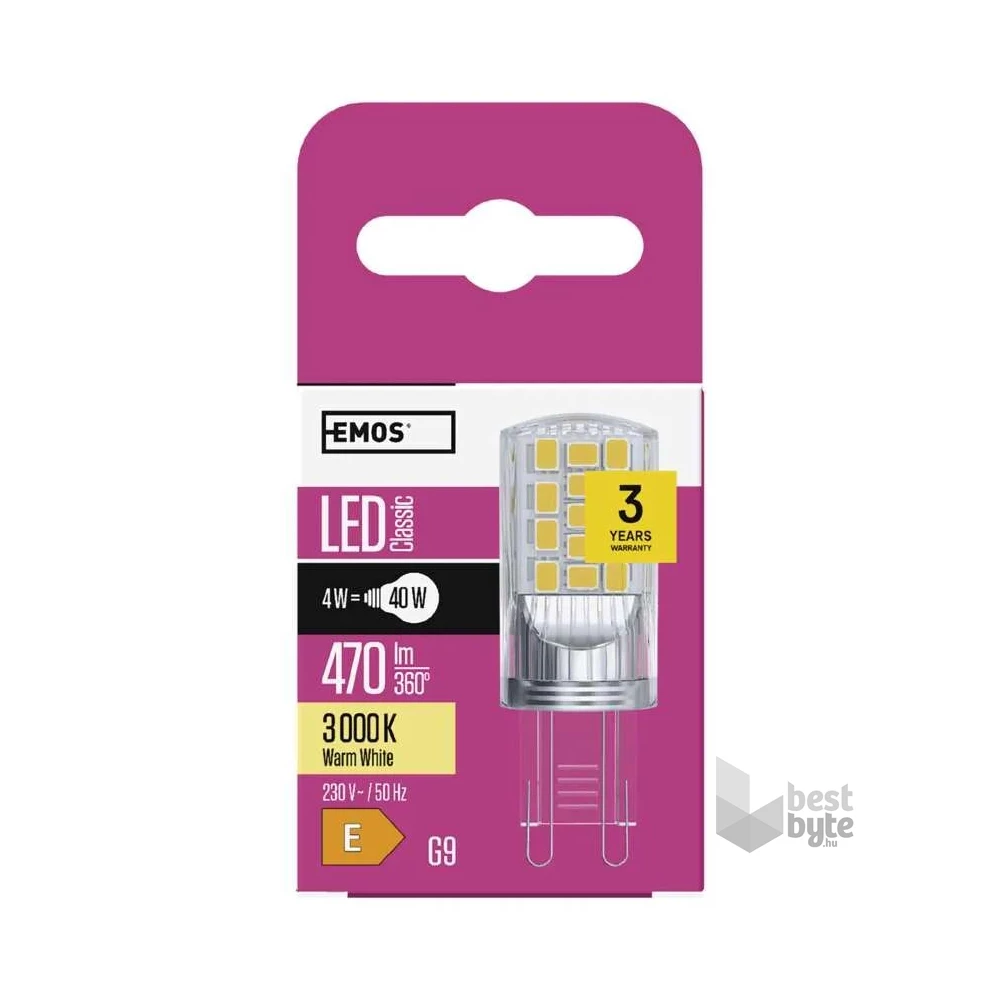 Emos ZQ9544 4W (40W)/470 lm/meleg fehér Classic JC /G9 LED izzó