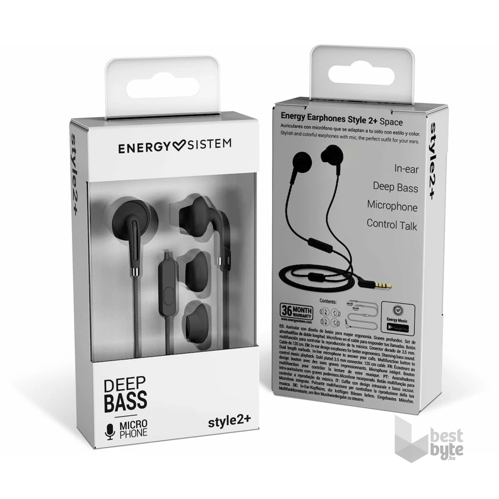 Energy Sistem EN 447152 Earphones Style 2+ Space mikrofonos fekete fülhallgató