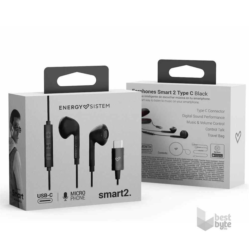 Energy Sistem EN 448982 Earphones Smart 2 Type C fekete fülhallgató
