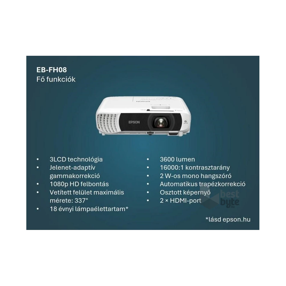 Epson EB-FH08 Full HD 3600 HDMI/USB 3LCD projektor