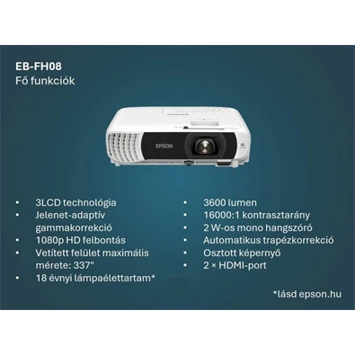 Epson EB-FH08 Full HD 3600 HDMI/USB 3LCD projektor