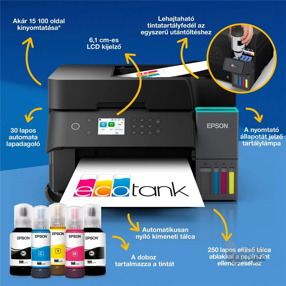 Epson EcoTank L6370 (A4, 35 lap/perc, Full duplex, ADF, USB/LAN/Wifi) színes tintasugaras multifunkciós nyomtató