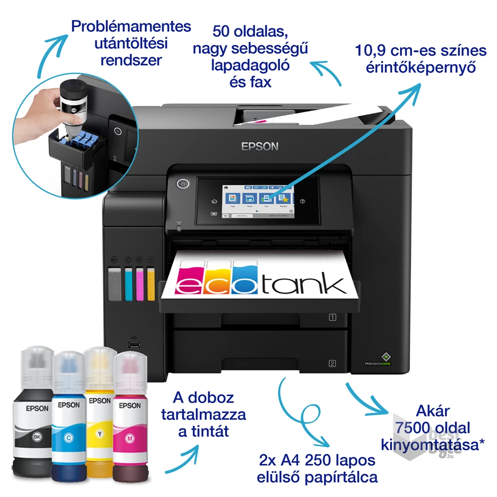 Epson EcoTank L6550 színes nyomtató MFP, Duplex, WiFi/USB/LAN, 14 000/5200 oldal tinta a dobozban