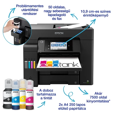 Epson EcoTank L6550 színes nyomtató MFP, Duplex, WiFi/USB/LAN, 14 000/5200 oldal tinta a dobozban