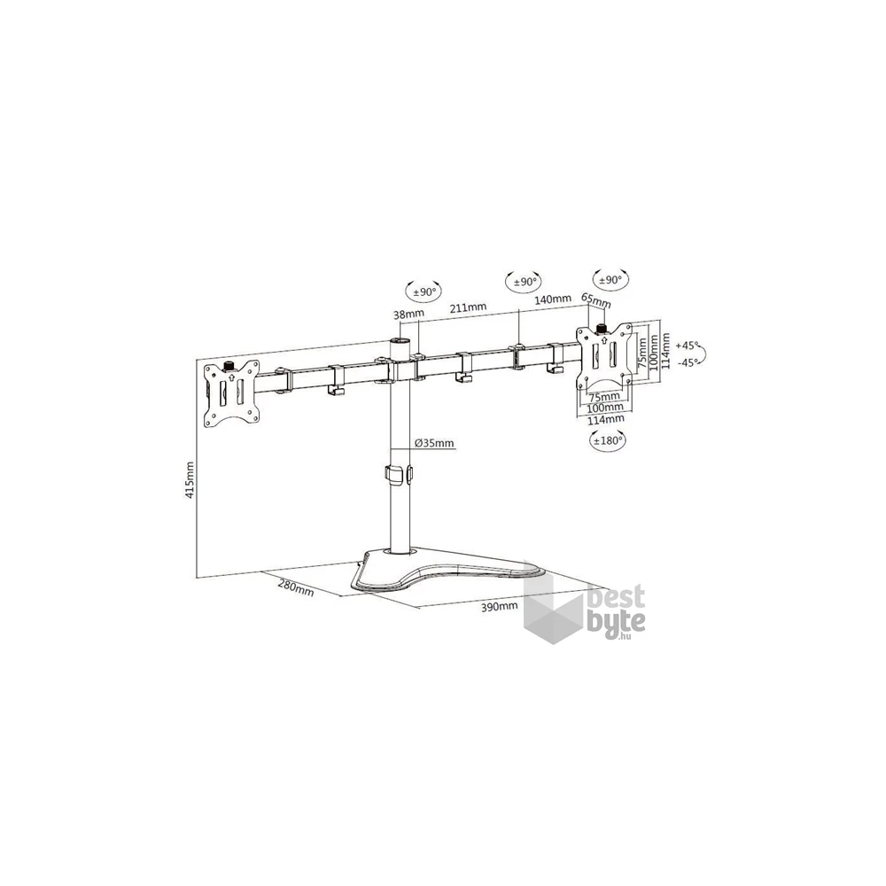 Equip 650123 17"-32" forgatható, dönthető fekete asztali monitor konzol