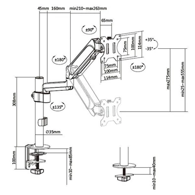 Equip 650132 13"-32" forgatható, dönthető fekete asztali monitor konzol
