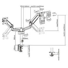 Equip 650133 17"-32" forgatható, dönthető fekete dual asztali monitor konzol