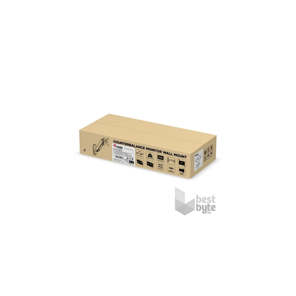 Equip 650136 17"-32",1 monitor, dönthető, forgatható, állítható magasság, Max.: 9kg, fekete fali monitor tartó konzol