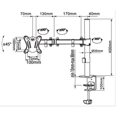 Equip 650151 13"-32" forgatható, dönthető fekete asztali monitor konzol
