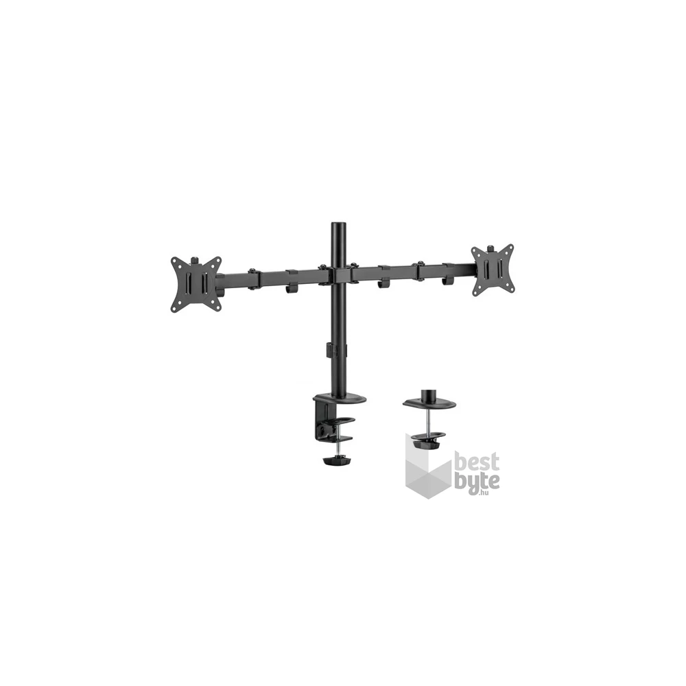 Equip 650157 13"-27", 2 monitor, dönthető, forgatható, állítható magasság, Max.:2x9kg, fekete asztali monitor tartó