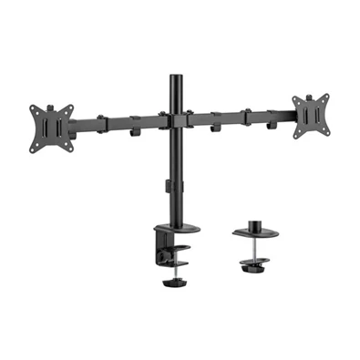 Equip 650157 13"-27", 2 monitor, dönthető, forgatható, állítható magasság, Max.:2x9kg, fekete asztali monitor tartó