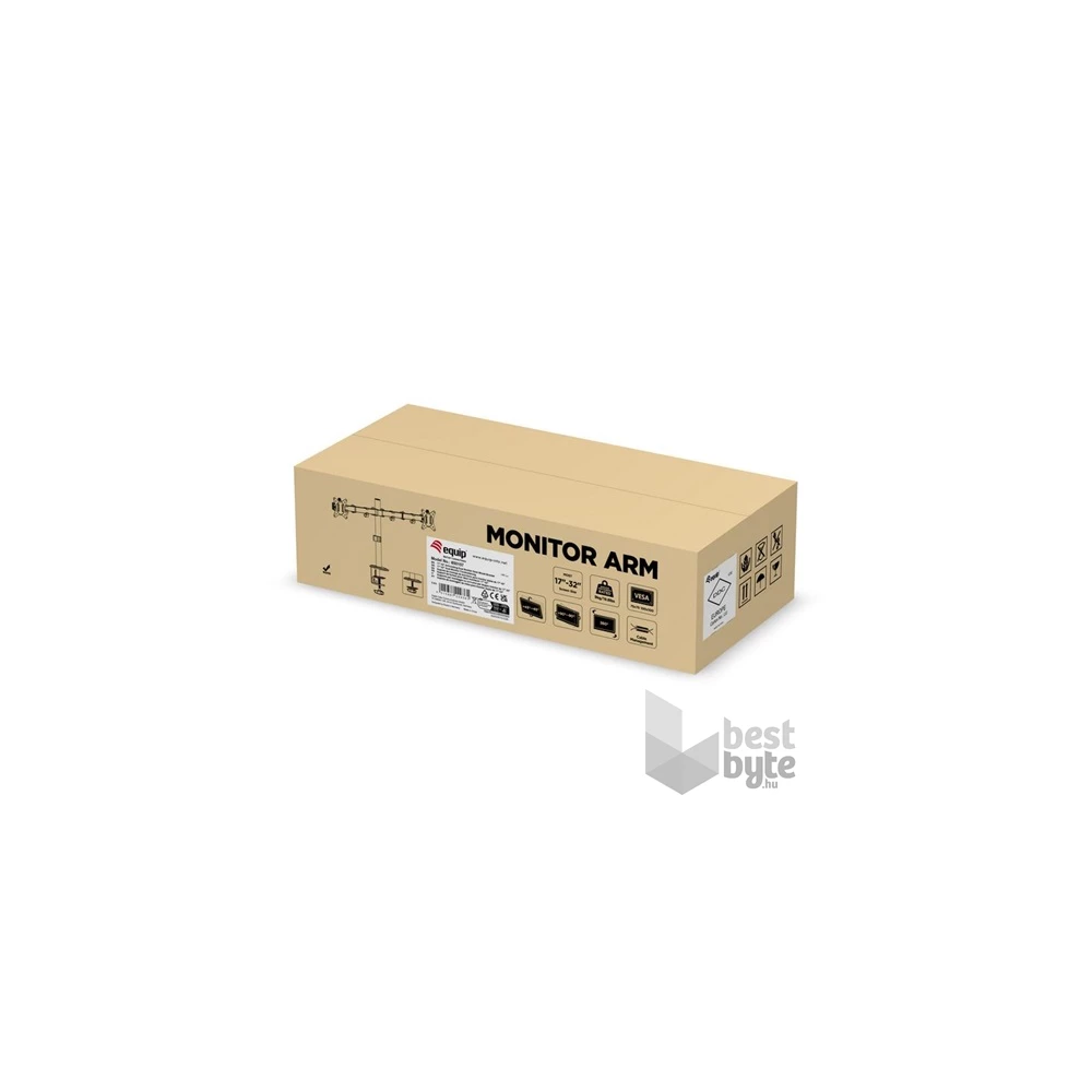 Equip 650157 13"-27", 2 monitor, dönthető, forgatható, állítható magasság, Max.:2x9kg, fekete asztali monitor tartó
