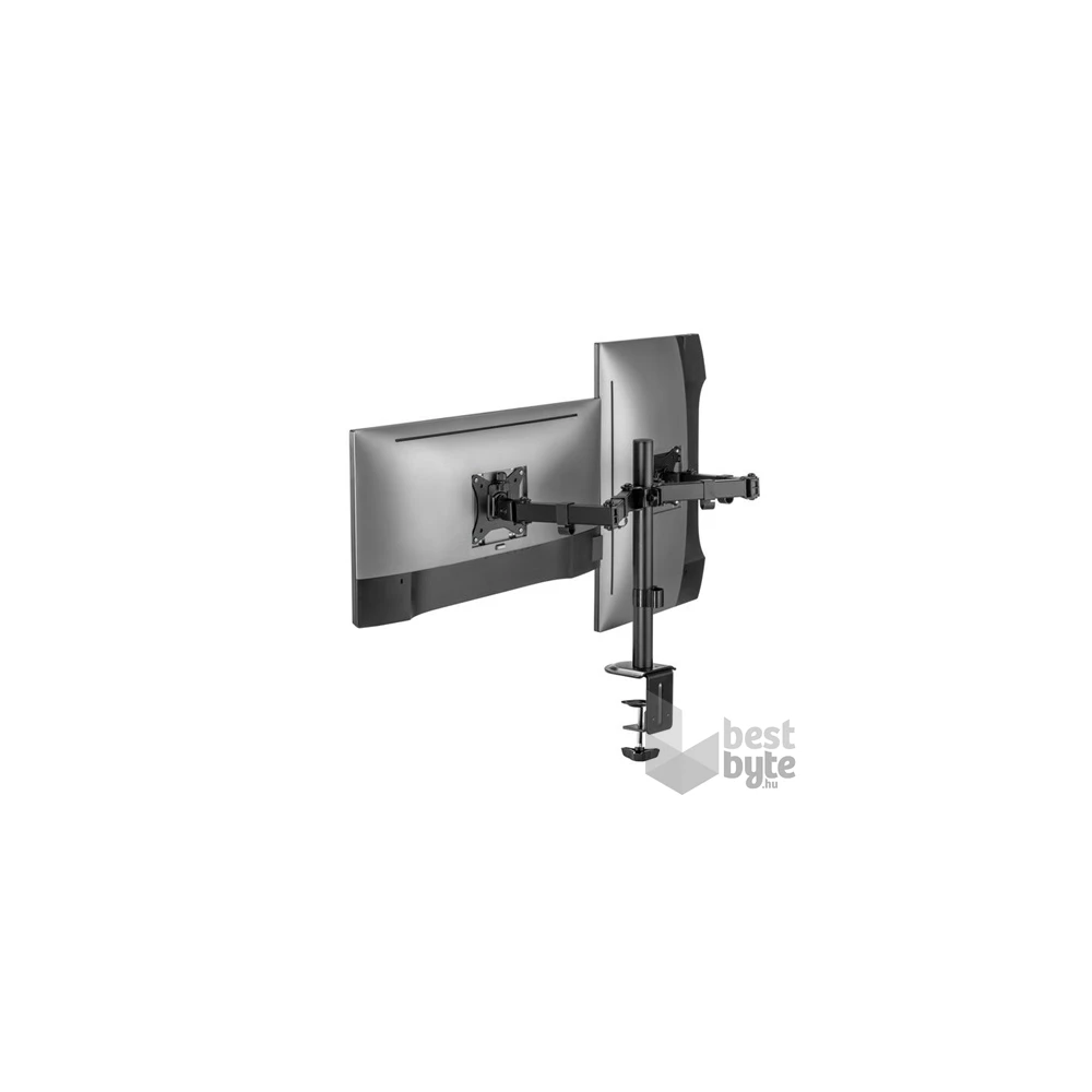 Equip 650157 13"-27", 2 monitor, dönthető, forgatható, állítható magasság, Max.:2x9kg, fekete asztali monitor tartó