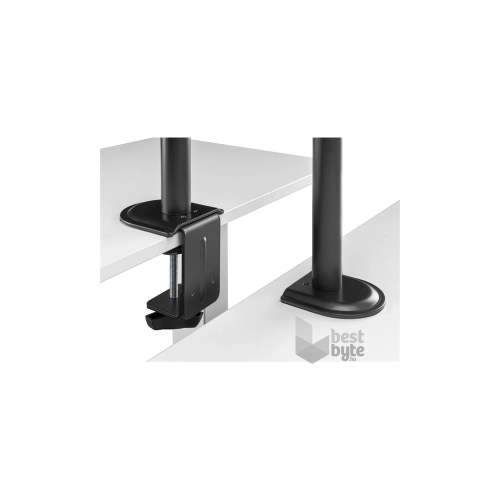 Equip 650157 13"-27", 2 monitor, dönthető, forgatható, állítható magasság, Max.:2x9kg, fekete asztali monitor tartó