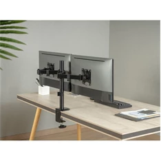 Equip 650157 13"-27", 2 monitor, dönthető, forgatható, állítható magasság, Max.:2x9kg, fekete asztali monitor tartó