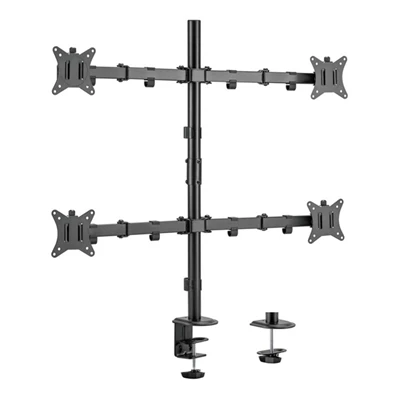 Equip 650159 13"-27", 4 monitor, dönthető, forgatható, állítható magasság, Max.:4x9kg, fekete asztali monitor tartó