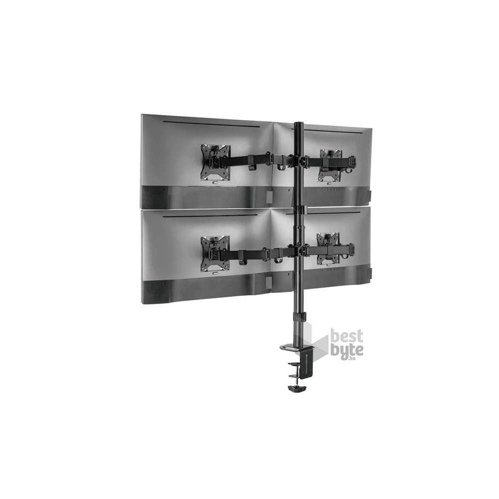 Equip 650159 13"-27", 4 monitor, dönthető, forgatható, állítható magasság, Max.:4x9kg, fekete asztali monitor tartó