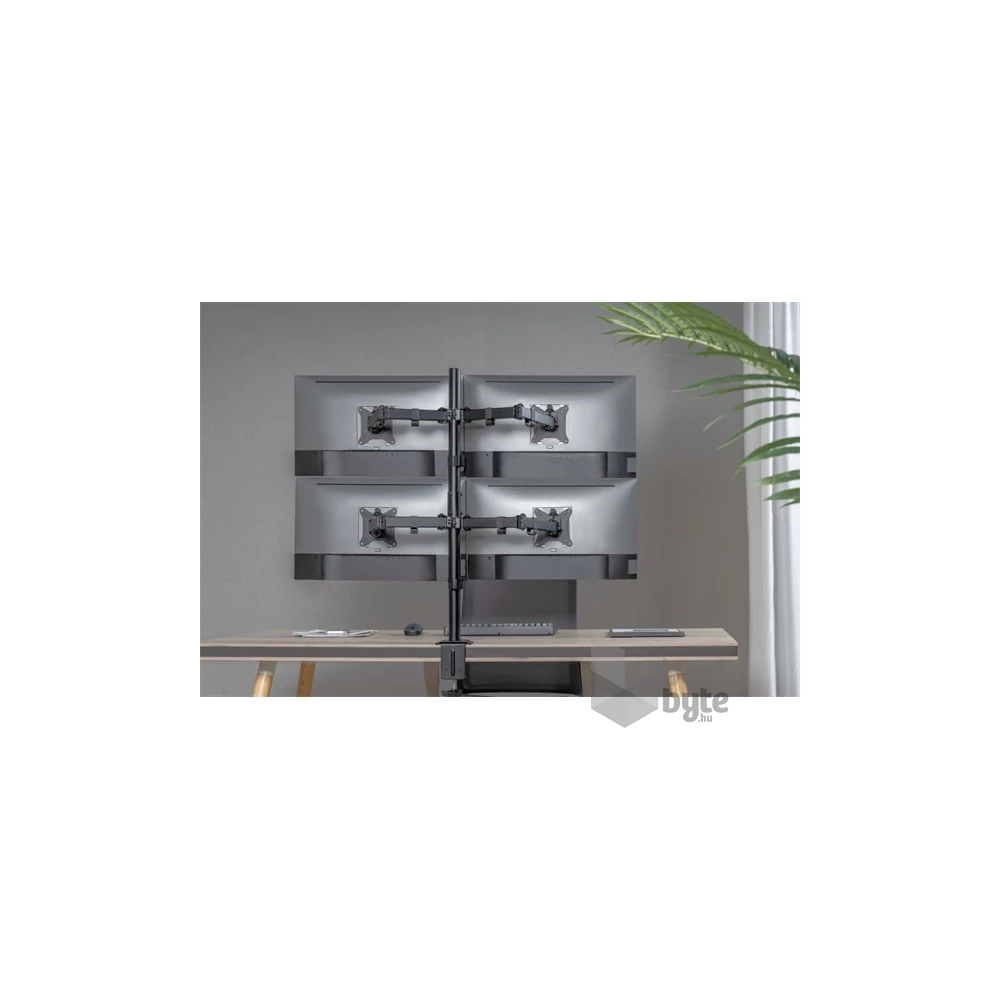 Equip 650159 13"-27", 4 monitor, dönthető, forgatható, állítható magasság, Max.:4x9kg, fekete asztali monitor tartó