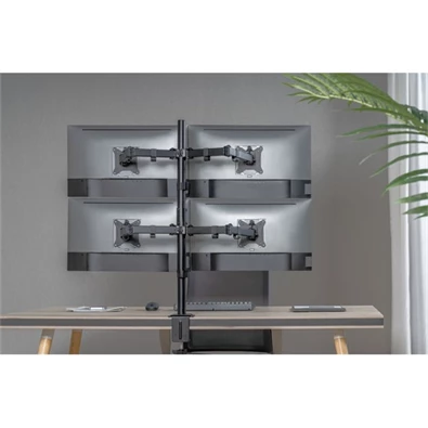 Equip 650159 13"-27", 4 monitor, dönthető, forgatható, állítható magasság, Max.:4x9kg, fekete asztali monitor tartó