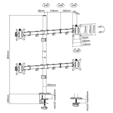 Equip 650159 13"-27", 4 monitor, dönthető, forgatható, állítható magasság, Max.:4x9kg, fekete asztali monitor tartó