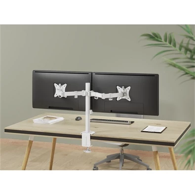 Equip 650167 13"-27" Dual dönthető, forgatható fehér asztali monitor tartó konzol