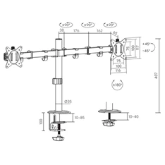 Equip 650167 13"-27" Dual dönthető, forgatható fehér asztali monitor tartó konzol
