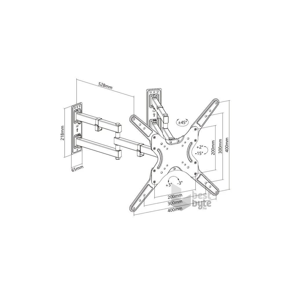 Equip 650328 23"-55" dönthető, forgatható fekete fali sarok TV konzol