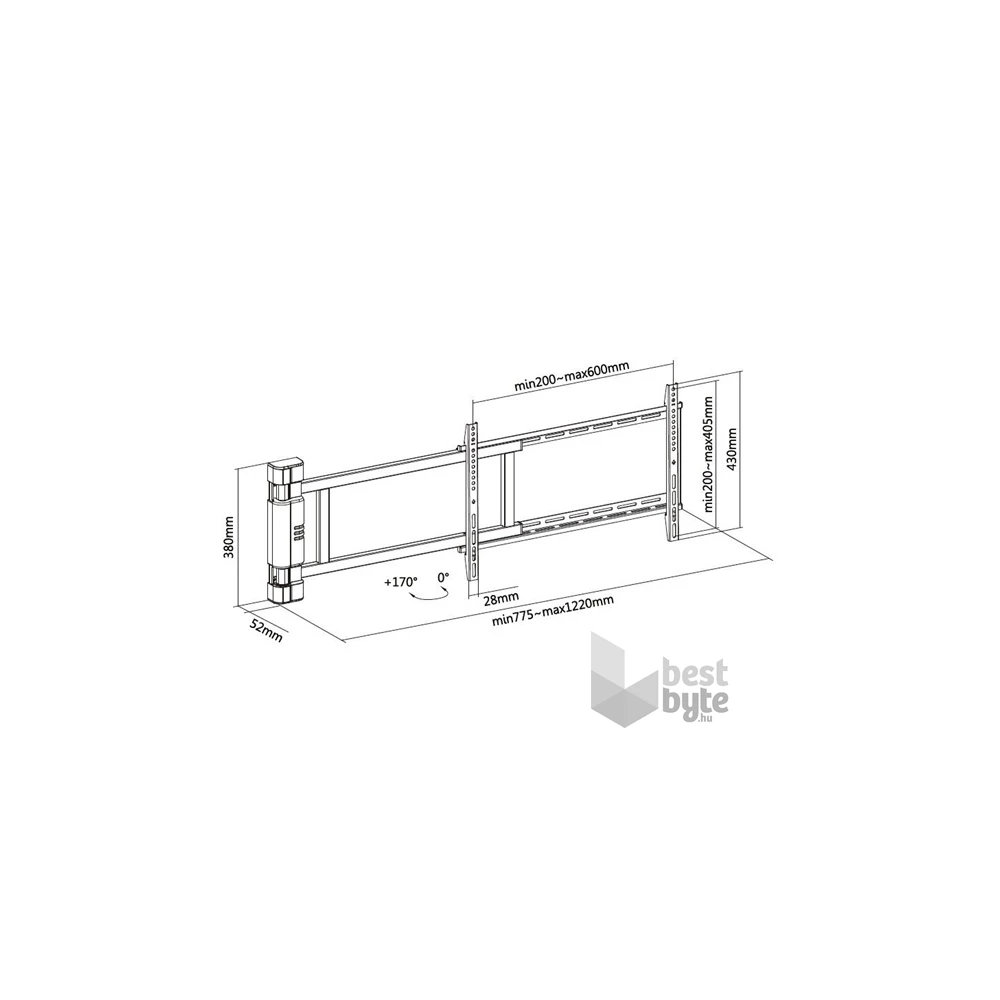 Equip 650336 32"-75" motoros max. 50kg fekete fali TV konzol
