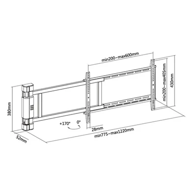 Equip 650336 32"-75" motoros max. 50kg fekete fali TV konzol