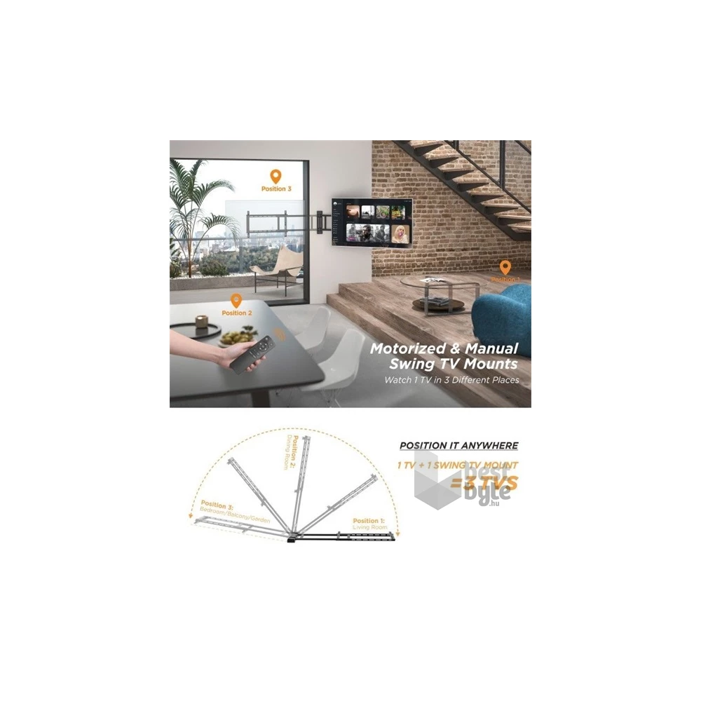 Equip 650336 32"-75" motoros max. 50kg fekete fali TV konzol