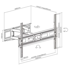 Equip 650337 37"-80", Max.: 40kg, dönthető, forgatható, fekete fali TV konzol