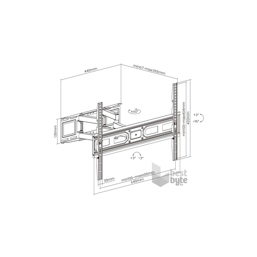 Equip 650337 37"-80", Max.: 40kg, dönthető, forgatható, fekete fali TV konzol