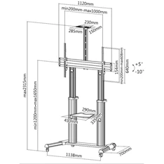 Equip 650605 60"-100" álló, dönthető, gurulós fekete/ezüst TV állvány