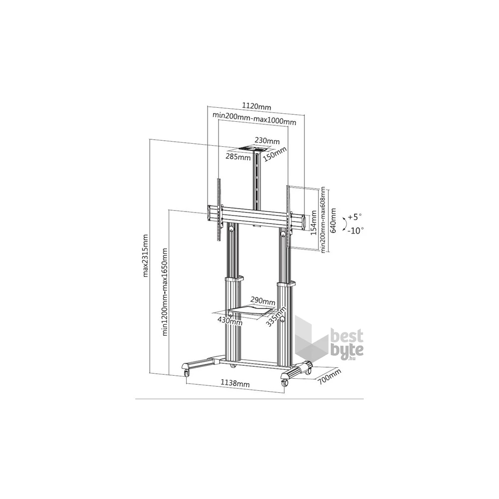 Equip 650605 60"-100" álló, dönthető, gurulós fekete/ezüst TV állvány